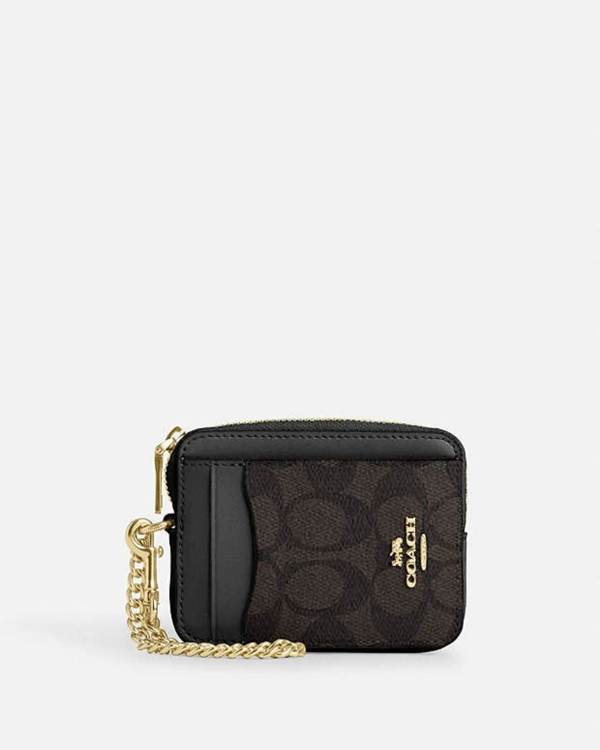 Coach Zipper Card Case - Brown Canvas