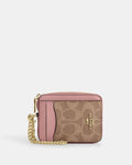 Coach Zipper Card Case - Signature Pink trim
