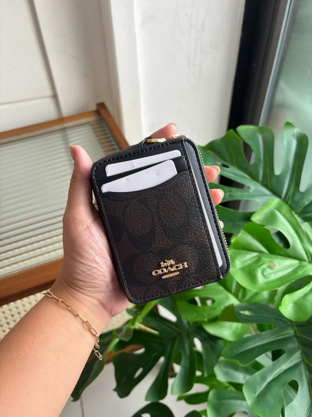 Coach Zipper Card Case - Brown Canvas