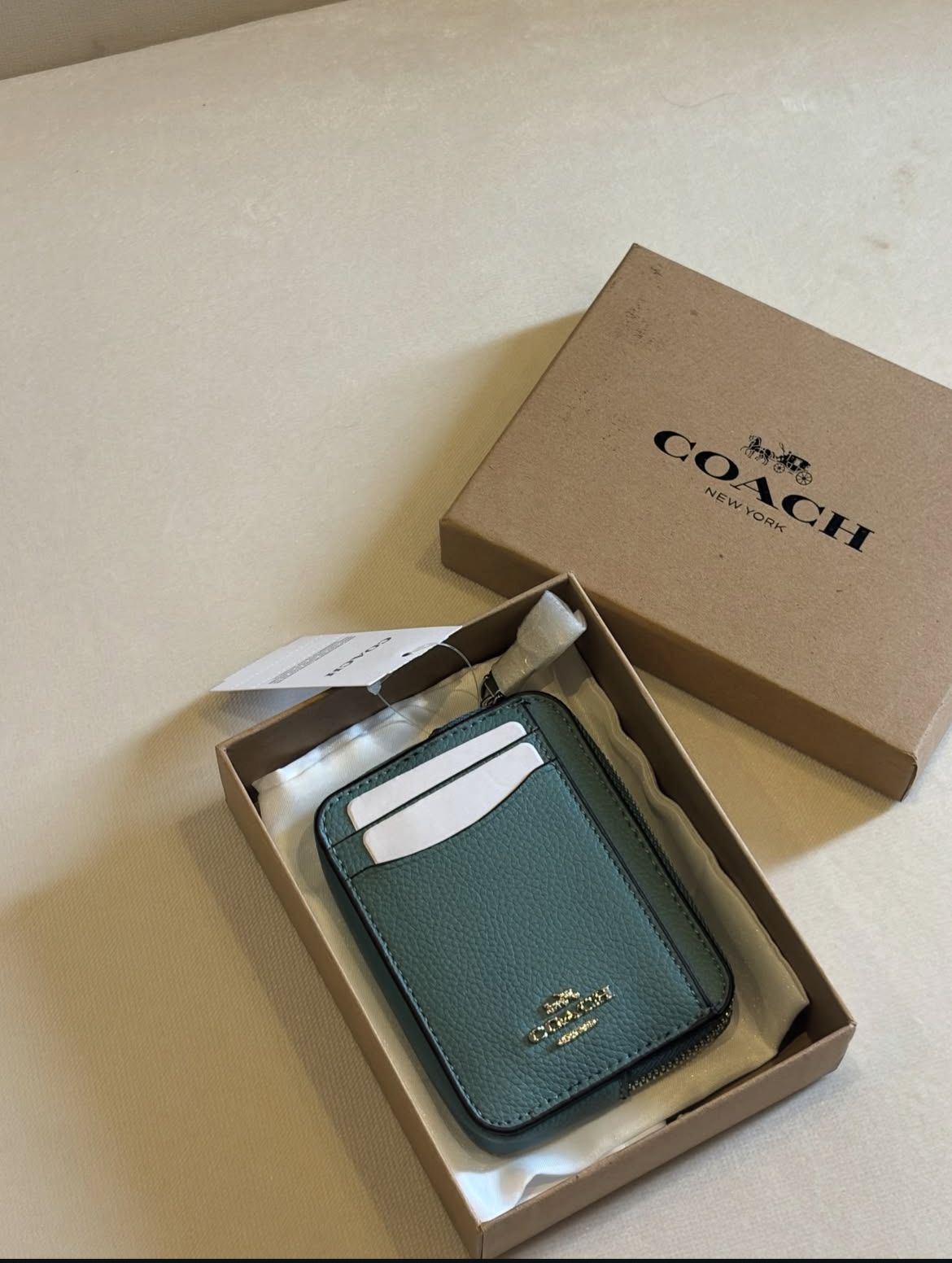 Coach Zipper Card Case - Green