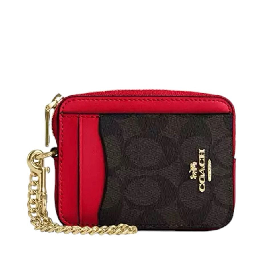 Coach Zipper Card Case - Signature Red