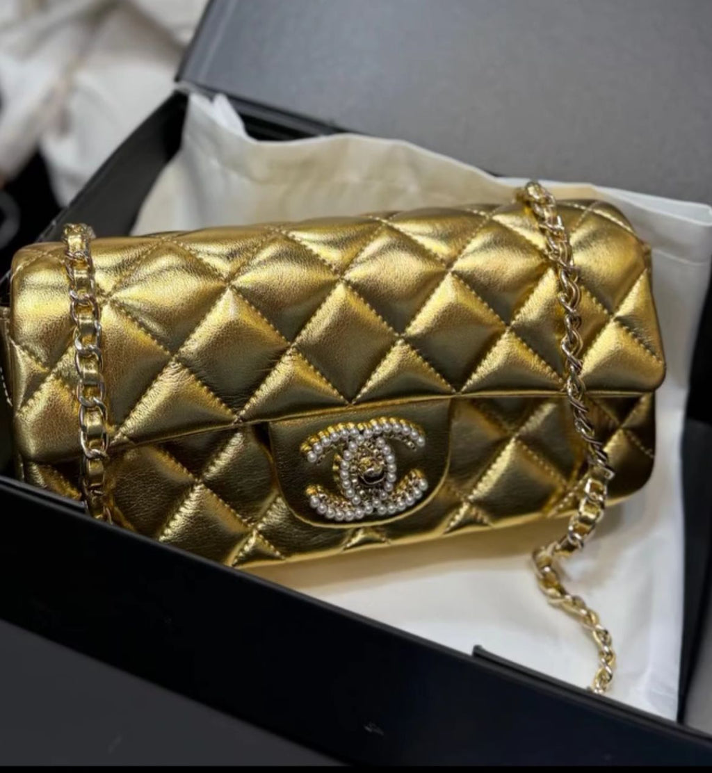 Chanel - Pearl Flap Bag - Golden