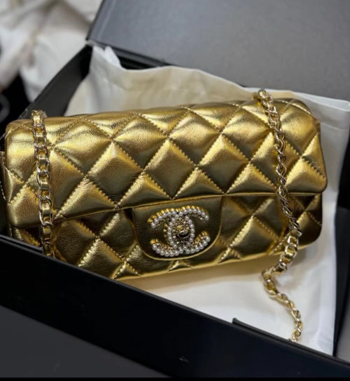 Chanel - Pearl Flap Bag - Golden