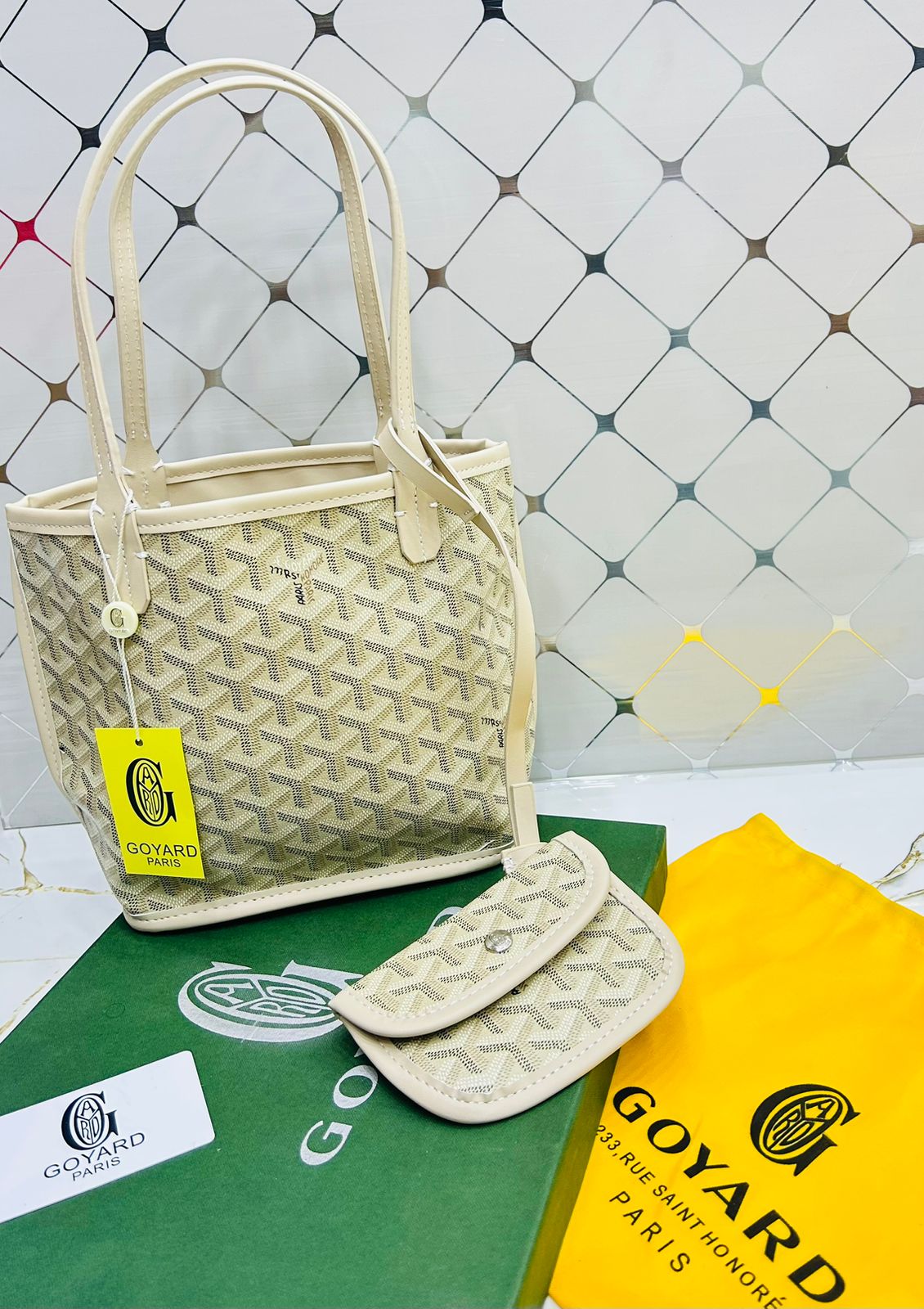 Goyard Tote Bag - White (Mini With Pouch)